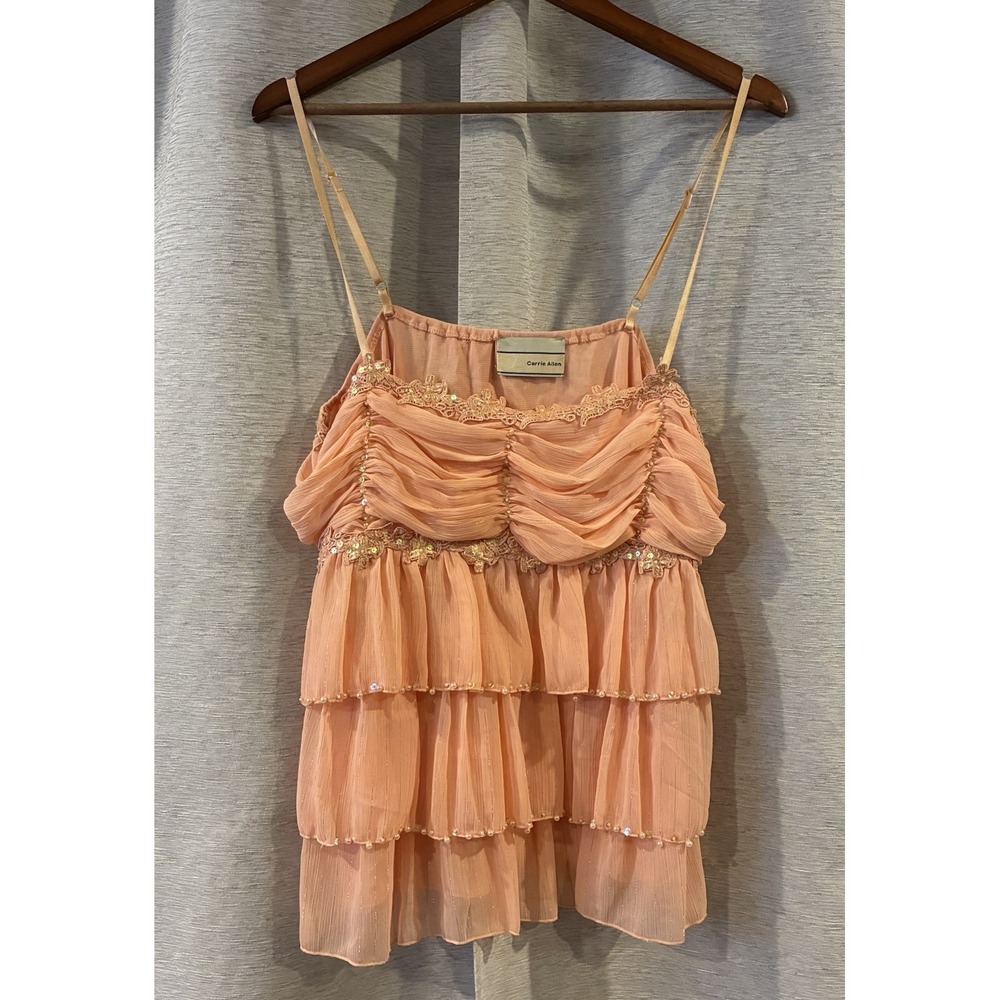 Y2K Carrie Allen tiered camisole top with sequin embellishment XL Fairy Festival
